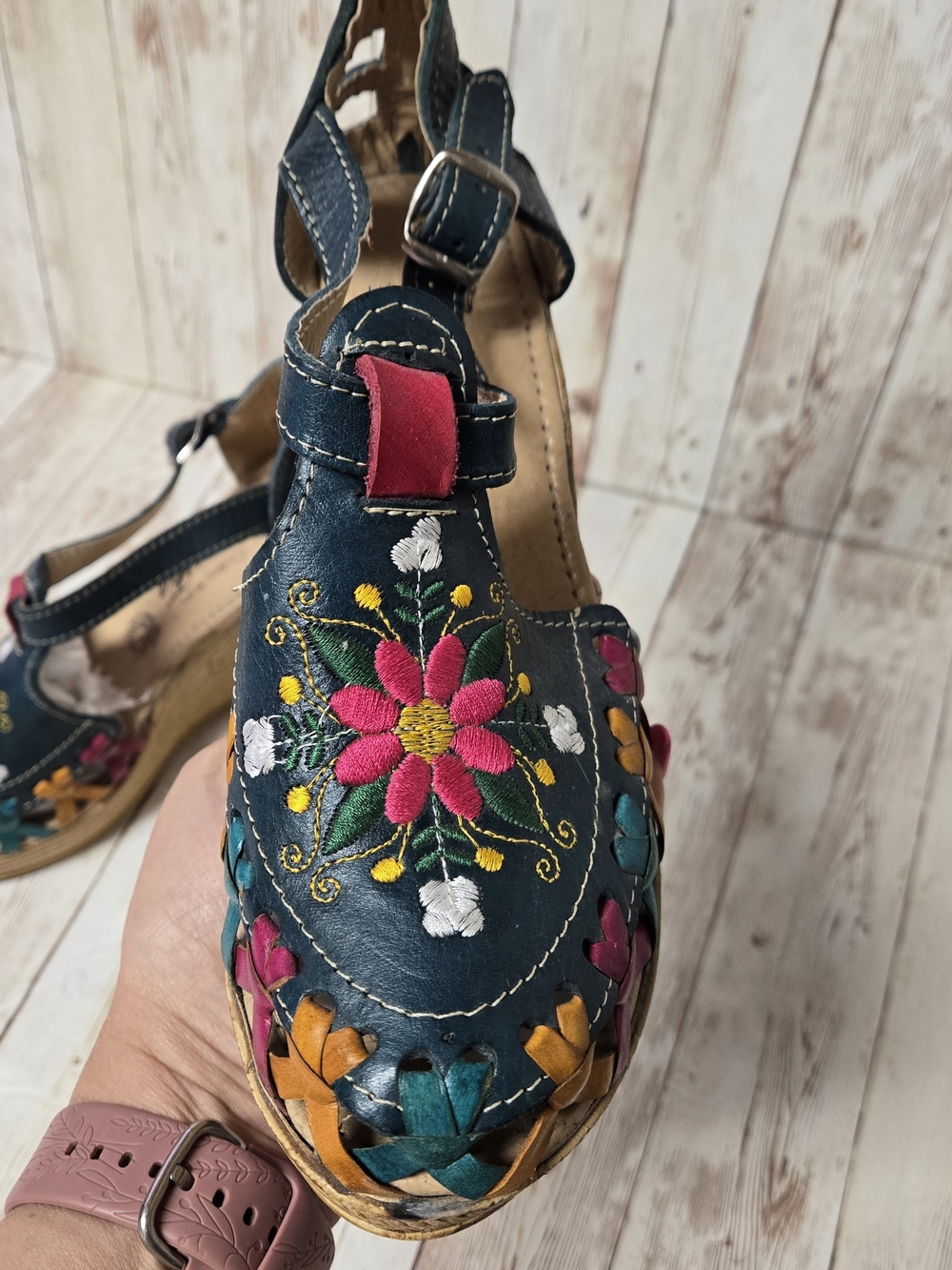 AmeriKa Collection Teal Embroidered Boho Espadrille Wedge Sandals Sz 25 (US 8) - Picture 5 of 16